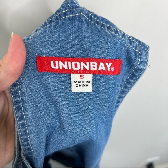 UNIONBAY Juniors Size Small Rosemarie Drapey Denim Romper NEW Blue Tencel Jean - Picture 9 of 12